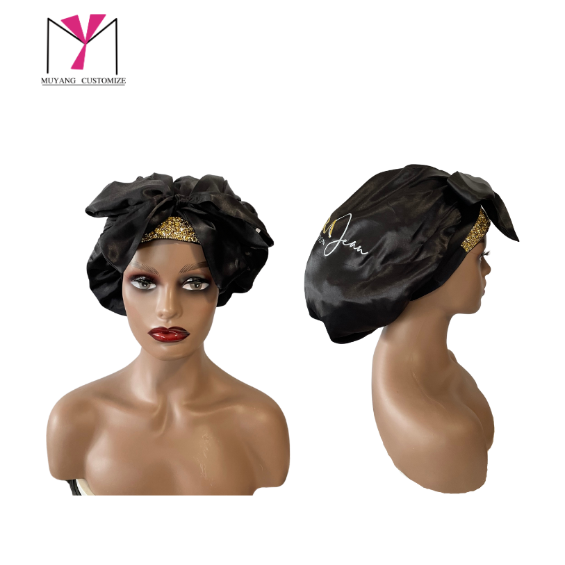 satin round bonnet  with diamond and satin tie